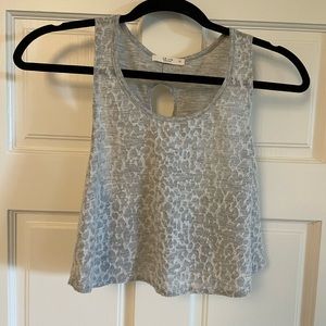 Grey leopard print open back tank top in Small